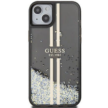 Заредете изображение във визуализатора на галерията – Original faceplate case GUESS GUHCP15MLFCSEGK for iPhone 15 Plus (Liquid Glitter Gold Stripes / black)
