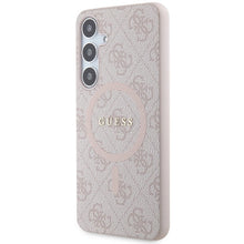 Заредете изображение във визуализатора на галерията – Guess 4G Collection Leather Metal Logo MagSafe case for Samsung Galaxy S24+ - pink
