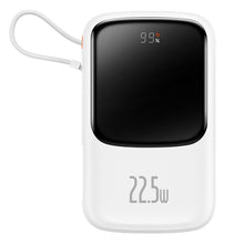 Заредете изображение във визуализатора на галерията – Baseus Qpow Digital Display powerbank with fast charging 10000mAh 22.5W QC/PD/SCP/FCP with built-in USB-C cable white
