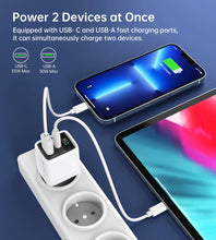 Заредете изображение във визуализатора на галерията – Choetech PD6052 USB-C USB-A PD 35W GaN wall charger with display - white
