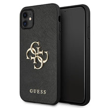 Заредете изображение във визуализатора на галерията – Guess GUHCN61SA4GGBK iPhone 11 6,1" / Xr czarny/black hardcase Saffiano 4G Metal Logo
