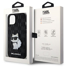 Заредете изображение във визуализатора на галерията – Original Pouch KARL LAGERFELD Saffiano Monogram Choupette KLHCP14SSAKHPCK for Iphone 14 Black
