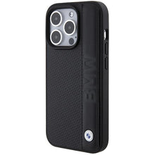 Заредете изображение във визуализатора на галерията – BMW Leather Textured &amp; Stripe case for iPhone 15 Pro - black
