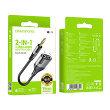 Заредете изображение във визуализатора на галерията – Borofone Cable BL19 Creator 2 in 1 - jack 3,5mm male to 2xjack 3,5mm female - 15 cm black
