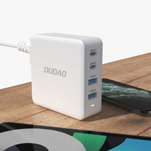 Заредете изображение във визуализатора на галерията – GaN 100W 2 x USB-C / 2 x USB fast charger Dudao A100EU - white
