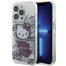 Заредете изображение във визуализатора на галерията – Original Case HELLO KITTY hardcase IML Kitty On Bricks Graffiti HKHCP15LHDGPHT for Iphone 15 Pro white
