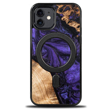 Заредете изображение във визуализатора на галерията – Wood and Resin Case for iPhone 12/12 Pro MagSafe Bewood Unique Violet - Purple Black

