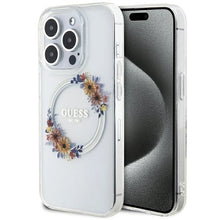 Заредете изображение във визуализатора на галерията – Guess IML Flowers Wreatch MagSafe case for iPhone 15 Pro - transparent
