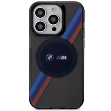 Заредете изображение във визуализатора на галерията – Case BMW BMHMP14LHDTK iPhone 14 Pro 6.1" grey/grey Tricolor Stripes MagSafe

