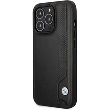 Заредете изображение във визуализатора на галерията – Case BMW BMHCP14L22RBDK iPhone 14 Pro 6.1" black/black hardcase Leather Blue Dots
