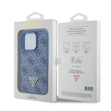 Заредете изображение във визуализатора на галерията – Original Case GUESS hardcase Leather 4G Triangle Strass GUHCP15LP4TDPB for Iphone 15 Pro Blue
