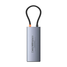 Заредете изображение във визуализатора на галерията – USB HUB 6in1 Baseus Metal Gleam Series II USB-A/USB-C/USB-C PD/HDMI/RJ45/SD/TF - black
