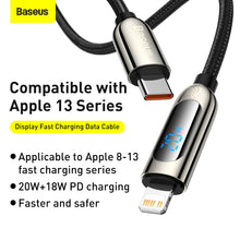 Заредете изображение във визуализатора на галерията – Baseus Cable Display - Type C to Lightning - PD 20W 2A 1 metre (CATLSK-01) black
