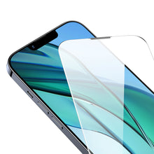 Заредете изображение във визуализатора на галерията – Baseus Tempered Glass for iPhone 14 / 13 Pro / 13 Full Screen with Speaker Cover 0.4mm + Mounting Kit
