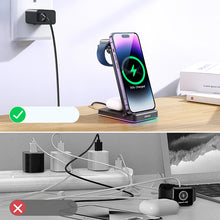 Заредете изображение във визуализатора на галерията – Joyroom 3in1 induction charger for phone, smartwatch, TWS headphones (up to 15W) black stand (JR-WQN01)
