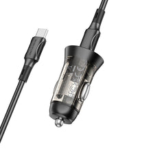 Заредете изображение във визуализатора на галерията – Borofone Car charger BZ26B Discovery - 2xType C - PD 45W 3A with Type C to Type C cable transparent-black
