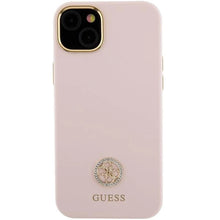 Заредете изображение във визуализатора на галерията – Guess Silicone Logo Strass 4G Case for iPhone 15 Plus / 14 Plus - Light Pink
