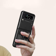 Заредете изображение във визуализатора на галерията – Hybrid Armor Camshield case for Samsung Galaxy Z Flip 4 armored case with camera cover black

