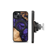 Заредете изображение във визуализатора на галерията – Wood and resin case for iPhone 15 Plus MagSafe Bewood Unique Violet - purple and black
