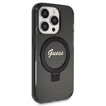 Заредете изображение във визуализатора на галерията – Guess Ring Stand Script Glitter MagSafe case for iPhone 13 Pro Max - black
