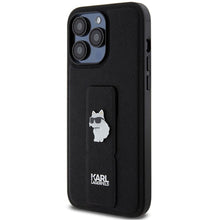 Заредете изображение във визуализатора на галерията – Original faceplate case KARL LAGERFELD KLHCP13LGSACHPK for iPhone 13 Pro (Gripstand Saffiano choupette PIN / black)
