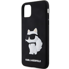 Заредете изображение във визуализатора на галерията – Original Pouch KARL LAGERFELD hardcase Rubber Choupette 3D KLHCN613DRKHNK for Iphone 11/ Xr Black
