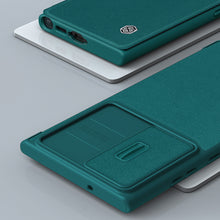 Заредете изображение във визуализатора на галерията – Nillkin Qin Leather Pro Case Samsung Galaxy S23+ Flip Cover Camera Cover green
