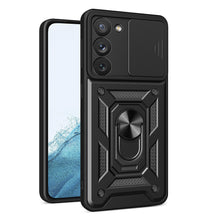 Заредете изображение във визуализатора на галерията – Hybrid Armor Camshield case for Samsung Galaxy S23 armored case with camera cover black
