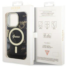 Заредете изображение във визуализатора на галерията – Original Case GUESS hardcase Golden Marble MagSafe GUHMP14LHTMRSK for Iphone 14 Pro black

