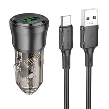 Заредете изображение във визуализатора на галерията – Borofone Car charger BZ23 Noble - USB - QC 3.0 PD 18W with USB to Type C black
