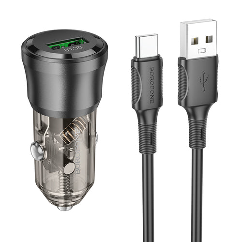 Borofone Car charger BZ23 Noble - USB - QC 3.0 PD 18W with USB to Type C black