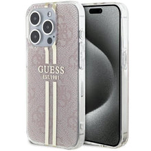 Заредете изображение във визуализатора на галерията – Original faceplate case GUESS GUHCP15LH4PSEGP for iPhone 15 Pro (4G Gold  Stripe / pink)
