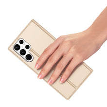 Заредете изображение във визуализатора на галерията – Dux Ducis Skin Pro Case For Samsung Galaxy S23 Ultra Flip Card Wallet Stand Gold
