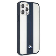 Заредете изображение във визуализатора на галерията – Case BMW BMHCP12MPCUMRSTNA iPhone 12/ 12 Pro 6.1" transparent hardcase Middle Stripe Navy
