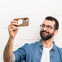Заредете изображение във визуализатора на галерията – Dux Ducis Grit Leather Case for iPhone 14 Pro Elegant Faux Leather Cover (MagSafe Compatible) Brown
