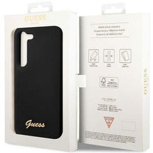 Заредете изображение във визуализатора на галерията – Guess GUHCS23SSLSMK S23 S911 black/black hardcase Silicone Vintage Gold Logo
