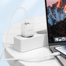 Заредете изображение във визуализатора на галерията – Borofone Wall charger BN14 Royal GaN - USB + Type C - QC 3.0 PD 30W with Type C to Lightning cable white
