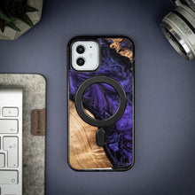 Заредете изображение във визуализатора на галерията – Wood and Resin Case for iPhone 12/12 Pro MagSafe Bewood Unique Violet - Purple Black
