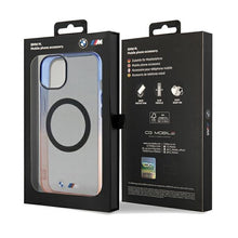 Заредете изображение във визуализатора на галерията – Original Case BMW Gradient Bumper MagSafe Hardcase BMHMP15MHTGE for Iphone 14 Plus/ 15 Plus Grey
