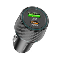 Заредете изображение във визуализатора на галерията – Borofone Car charger BZ21 Brilliant - USB + Type C - QC 3.0 PD 48W black
