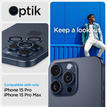 Заредете изображение във визуализатора на галерията – Spigen Optik.tR EZ Fit Camera Protector for iPhone 14 Pro / Pro Max / 15 Pro / Pro Max - Titanium Blue 2 pcs.
