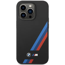 Заредете изображение във визуализатора на галерията – Case BMW BMHCP14L22SOTK iPhone 14 Pro 6.1" black/black Silicone Slanted Sttripes
