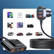 Заредете изображение във визуализатора на галерията – Joyroom fast car charger with extension cable 45W 5xUSB-A black (JR-CL03 Pro)
