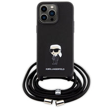 Заредете изображение във визуализатора на галерията – Original Pouch KARL LAGERFELD hardcase Crossbody Saffiano Monogram Metal Pin Karl&amp;Choupette KLHCP15XSASKNPSK for Iphone 15 Pro Max Black
