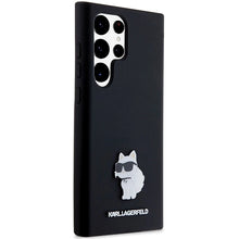 Заредете изображение във визуализатора на галерията – Karl Lagerfeld Silicone Choupette Metal Pin case for Samsung Galaxy S23 Ultra - black
