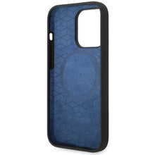 Заредете изображение във визуализатора на галерията – Case BMW BMHMP14L22SOTK iPhone 14 Pro 6.1" black/black Silicone Slanted Sttripes MagSafe
