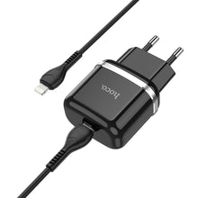 Заредете изображение във визуализатора на галерията – Hoco charger type c pd20w fast charge victorious with cable for iphone lightning 8-pin n24 black
