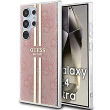 Заредете изображение във визуализатора на галерията – Guess IML 4G Gold Stripe case for Samsung Galaxy S24 Ultra - pink
