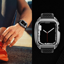 Заредете изображение във визуализатора на галерията – Kingxbar CYF148 2in1 Rugged Case for Apple Watch SE, 6, 5, 4 (44 mm) Stainless Steel with Strap Silver
