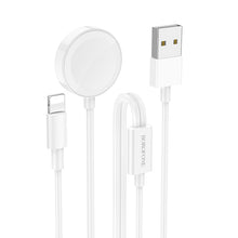 Заредете изображение във визуализатора на галерията – Borofone Wireless induction charger BQ22 2 in 1 for iWatch or phone white
